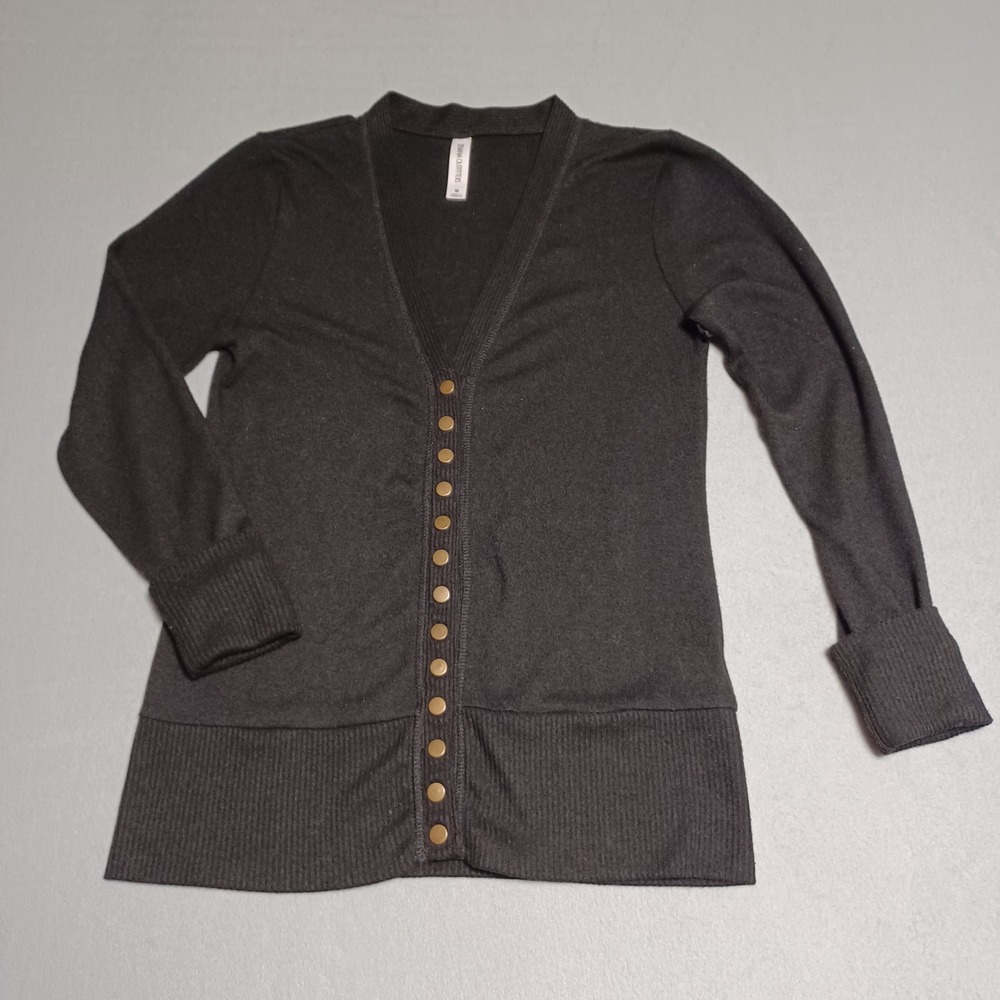Zenana Outfitters Black Button Down Cardigan V-Neck‎ Ribbed Knit HW-2039B Medium